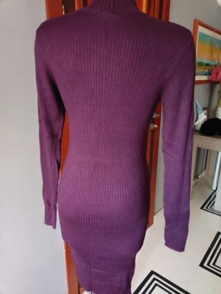 Vestito Amisu Maglia Costine Viola Midi