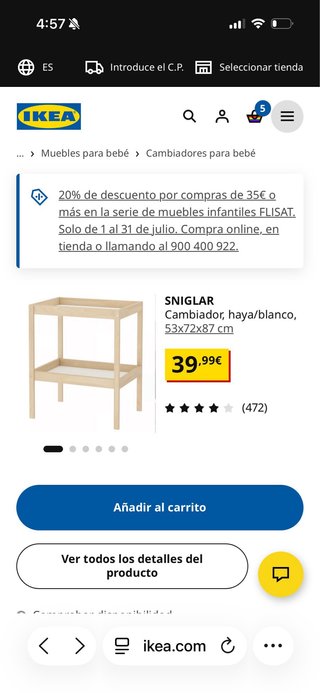 Cambiador de madera para bebé