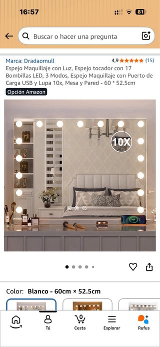 Espejo Maquillaje con Luces LED