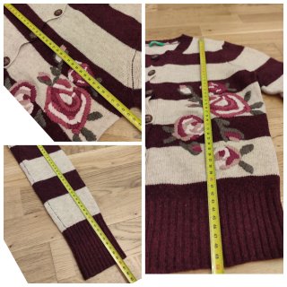 Cardigan Benetton righe fiori tg S