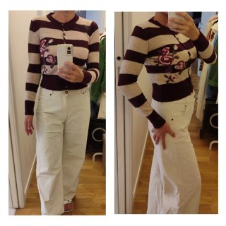 Cardigan Benetton righe fiori tg S