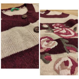 Cardigan Benetton righe fiori tg S