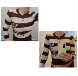 Cardigan Benetton righe fiori tg S