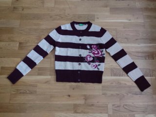 Cardigan Benetton righe fiori tg S