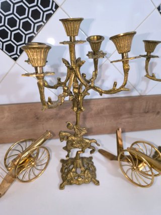2 Candelabros de bronce figura de jinete