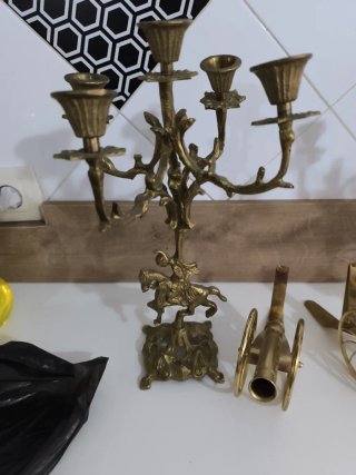 2 Candelabros de bronce figura de jinete