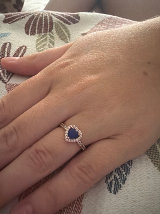 Anillo Pandora Corazón Azul Oro Rosa