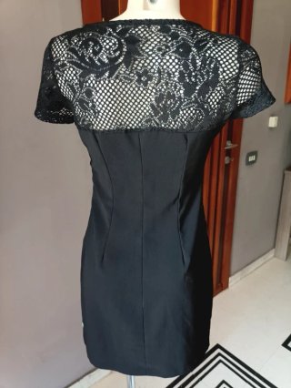 Vestito Tubino Nero Pizzo Stampa Floreale
