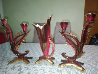 Juego Vintage Cerámica Irisada - 2 Candelabros