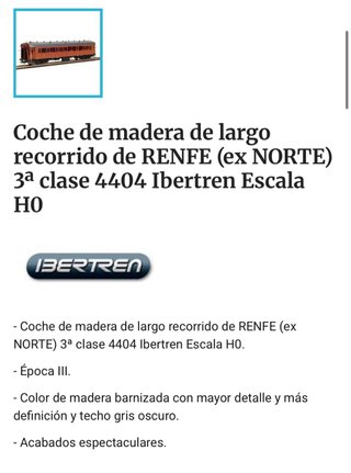 Ibertren RENFE Coche Largo 1950 HO