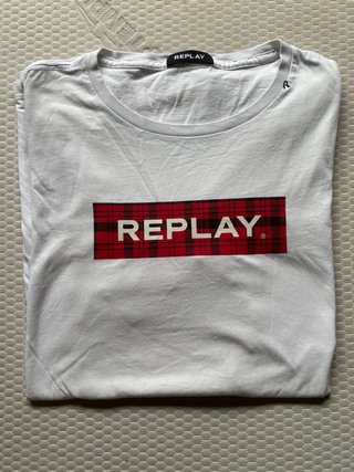 Camiseta REPLAY Blanca Cuadros Rojo