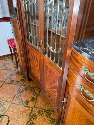 Credenza Liberty Anni '30 Legno Marmo Vetro