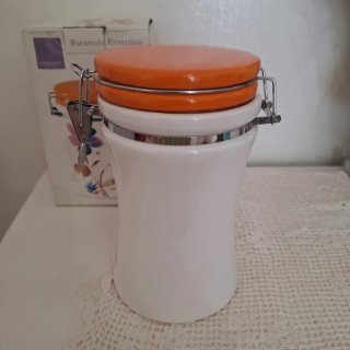 Barattolo ermetico ceramica con decoro floreale