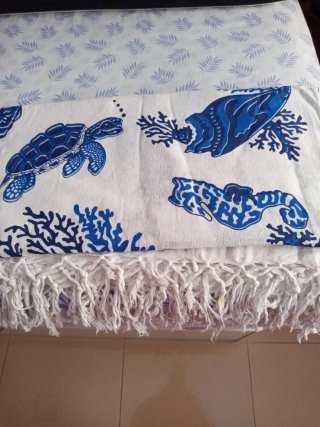 Pareo Playa Tortugas Marinas Azul Blanco