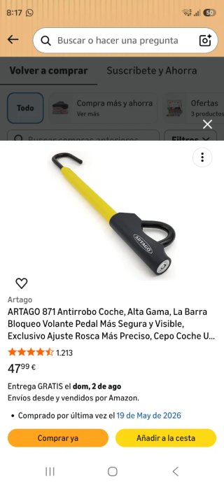 Antirrobo Volante y pedal Coche Artago coche.