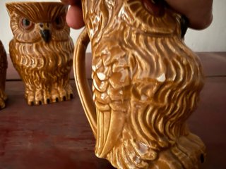 Jarra y Vasos Búho Esmaltados Años 70