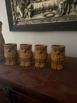 Jarra y Vasos Búho Esmaltados Años 70