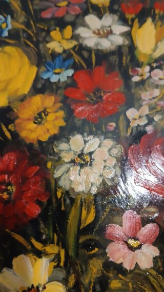 Quadro olio su tavola fiori