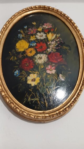 Quadro olio su tavola fiori