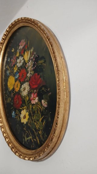 Quadro olio su tavola fiori