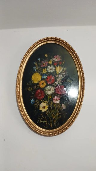 Quadro olio su tavola fiori