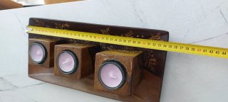 Set 3 portacandele etnici legno e oro