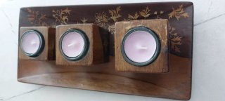 Set 3 portacandele etnici legno e oro