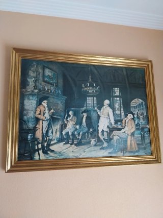 Cuadro antiguo personas época madera