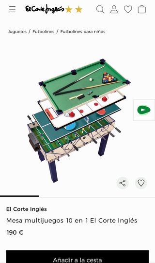 Mesa futbolín 10 en 1 El Corte Inglés