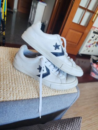 Tenis Converse Piel Blanco Azul Talla 35