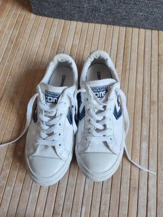 Tenis Converse Piel Blanco Azul Talla 35