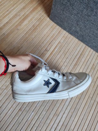 Tenis Converse Piel Blanco Azul Talla 35