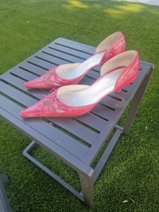 Zapatos tacón bajo rosa mujer