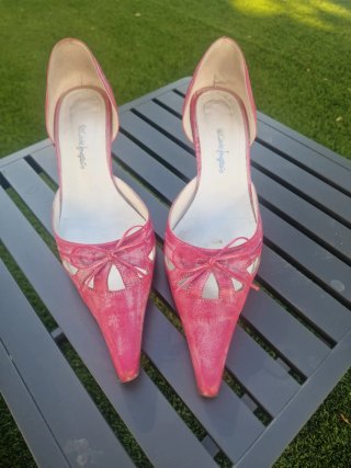 Zapatos tacón bajo rosa mujer