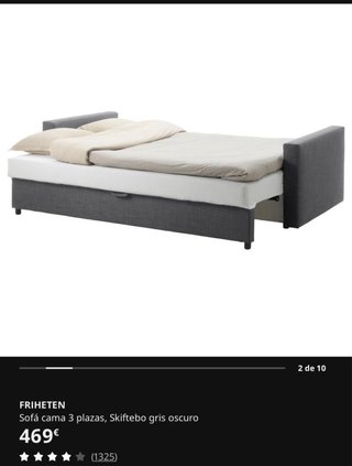 Sofá Cama IKEA Gris con Almacenamiento