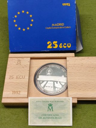 Moneda 25 ECU Plata 5 Onzas Troy 1992