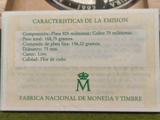 Moneda 25 ECU Plata 5 Onzas Troy 1992