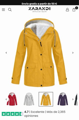 Chaqueta impermeable amarilla con forro