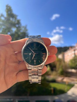 Reloj Festina Esfera Verde y Correa Plateada