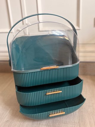 Organizador Maquillaje Teal con Patas Doradas