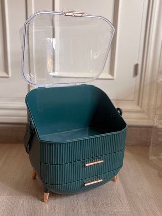 Organizador Maquillaje Teal con Patas Doradas