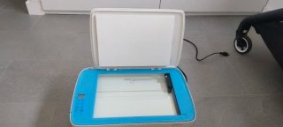 Impresora HP Azul y Blanca
