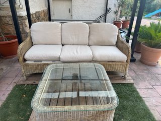 Conjunto Terraza Mimbre y Cristal 4 Piezas