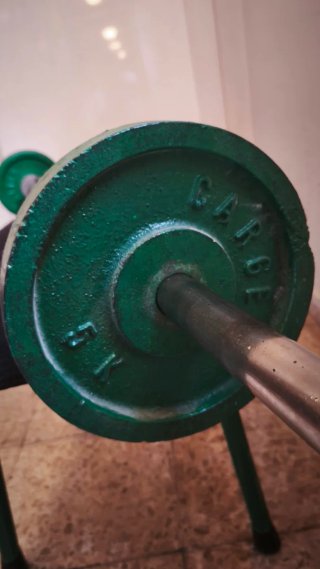 Banco, Barra con pesas  y Mancuernas Gimnasio