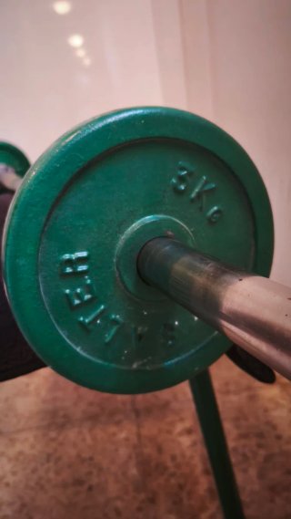 Banco, Barra con pesas  y Mancuernas Gimnasio