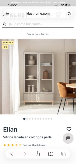 Vitrina Klast gris perla con puertas de cristal