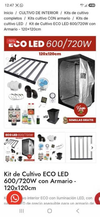 Kit Cultivo ECO LED 600/720W con Armario 120x120cm