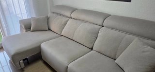 Sofá Chaise Longue Beige/Gris Tela