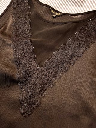 Blusa Massimo Dutti Negra Encaje Doble capa