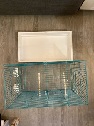 Jaula para pájaros verde azulado y blanco